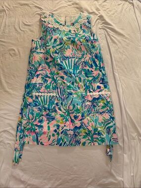 Lilly Pulitzer Girls' Sleeveless Floral Shift Dress in Aqua, Pink & Green